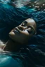 Placeholder: a beautiful woman, long curly black hair,closed eyes,coming from beneath the water,braking the surface with her face just coming out the water,looking up symbolism for breaking free. realistic,8k quality, action close shot from areal view,highly detailed , chaos 80