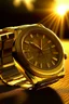 Placeholder: Generate an image of a men's solid gold watch bathed in the warm glow of the golden hour sunlight, highlighting its luster and sophistication.