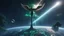 Placeholder: matrix universe, space, planets, god creation, angels from other dimensions with beautiful wings, trees on the planet, behind green crystals of light, few tiberium monolith deposits on the planet near tree,