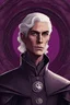 Placeholder: A thin man with silver hair, purple eyes in a medieval costume with the Targaryen Dragon House emblem