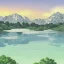 Placeholder: white Field mouse mountains drinking water at sunrise water color vibrant cute