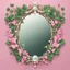 Placeholder: Create an Artwork of a Mirror with ivy branches and pearls necklace, Like a creative Logo for a Varasity Jacket, illustration. Colors should be pink and green