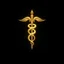 Placeholder: glowing fantastical caduceus symbol with two serpents coiling around a staff, concept art, minimalism, dark negative space, by Petros Afshar