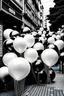 Placeholder: BLACK AND WHITE PARTY BALLOONS ON A TOKYO STREET