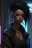 Placeholder: Female black medium hair cyberpunk netrunner