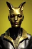 Placeholder: Medium Close Up Portrait, Front image. cyberpunk, rabbit mask, sweet woman, gold hair. Leather, feather suit. Yellow, red, color. Warrior style. Color background, photo studio. Avatar image, highly detailed, concept art, smooth, unreal engine 5, ray tracing, RTX, lumen lighting, ultra detail, volumetric lighting, 3d, finely drawn, high definition, high resolution.