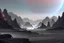 Placeholder: Alien landscape with grey exoplanet in the sky, over the valley. Lagoon, vegetation, sci-fi, concept art, cinematic, movie poster