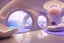 Placeholder: Interior room villa white and neon lights bright and colorful bright gloss effect of a futuristic house,like spaceship, light , natural round shapes concept, large transparent view of the open outdoor beach sea at sunset,crystals,light of sun,wisteria, hibiscus flowers, tropical flowers,