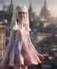 Placeholder: Elle fanning toddler, full body, city background, floral dress, dramatic lighting, hyper realistic