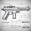 Placeholder: Android Spec Sheets Diagrammatic Illustrations for androids, Futuristic Biometric Assault Rifle Blueprint