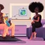 Placeholder: 30 years old slim handsome black man and 28 years old curvy lady with afro hairstyle eating and watching television in a beautiful sitting room, digital painting, digital illustration, extreme detail, digital art, 4k, ultra hd