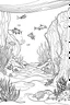 Placeholder: outline art for Color the sea creatures and plants, leaving the water and cave entrance white coloring pages with sitch, white background, Sketch style, full body, only use outline, clean line art, white background, no shadows and clear and well outlined.