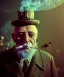 Placeholder: Surreal, steampunk, cabaret scene. Russian old man. Sweat, Birds, Feather, smoking, happy, hot, color fog, people background, highly detailed, concept art, unreal engine 5, god rays, ray tracing, RTX, lumen lighting, ultra detail, volumetric lighting, 3d, finely drawn, high definition, high resolution.