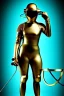 Placeholder: Bronze color, Cyan photograph Cyber-punk, full-mask, AKG-style big headphones, golden rings & disc, fencing mask. Speakers. Jennifer Lopez, sword, lightly armored. Thick tights, thick calves, arched fell, wide hip. Old camera lenses, ancient artifact attached, perfect body. Electronic circuits, device, laser. 5-dimensional Escher tiling background. Daft Punk, Tron Movie. Matrix movie clothes, tippet, latex. Wicked sneakers. 1990's, old telephone microphone as mouth. Minimalism fashion Future