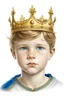 Placeholder: Draw for me a ten-year-old boy with a crown on his head. He has dazzling beauty and blue eyes. His hair is golden, and the picture is in a realistic style with a white background.