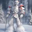 Placeholder: smooth hyper realistic, beautiful Japanese snow knight robot in crown, pale colors, dark cosmos background, extremely sharp detail, finely tuned detail, ultra high definition, 8 k, unreal engine 5, ultra sharp focus, accurate sword wings, positive smile, lot of details, fit within portrait, Ambiance winter, perfect composition, perfect hair, perfect hands, finger up gestures