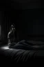 Placeholder: sitting on a bed in a dark room
