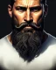 Placeholder: "MIddle aged white human male, with a trimmed but uneven beard, piercing eyes with slick back hair, full-scale head and shoulders portrait, 8k resolution concept art portrait by Greg Rutkowski, Artgerm, WLOP, Alphonse Mucha dynamic lighting hyperdetailed intricately detailed Splash art trending on Artstation triadic colors Unreal Engine 5 volumetric lighting Splash art fantasy"