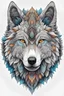 Placeholder: wolf face mandala, white bg , illustration style with color