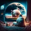 Placeholder: album cover realistic gamer pig watching movie about mushrooms cinema in the background huge moon