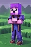 Placeholder: a profile picture of a purple Minecraft block face, cute, farmer clothes, 2d, large pixel style