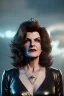 Placeholder: younger Rene Russo as evil queen in leather, cleavage, angry, stern look, unreal 5, octane render,cinema4d, dynamic lighting, dramatic lighting, 4k, redshift render, highly detailed, hyper realistic