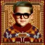 Placeholder: Peter billingsley chubby kid brown Tortoise-shell glasses, Holding a ((dark red soap bar)) in his hand, brown argyle sweater