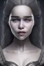 Placeholder: Perfect Emilia clarke face, warrior clothes, fullbody, highly detailed face, highly realistic, fog, fire, particles