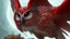 Placeholder: a red shield evil Owl with fangs, bloodshot eyes, blood, horror, that looks into the camera, hyperrealistic, extremely detailed, 8 THOUSANDS mystical, trending on artstation, sharp focus, studio photo,Halloween Alchemist , high voltage, thunder light,closeup, proactive scene, provocative moving, action pose, modern and futuristic HD colored black and red decor beautiful black empty in a high voltage pumpkin, double exposure, halo, perfect composition, highly detailed,