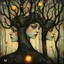 Placeholder: The faces you see in a spring forest... Modifiers: ethereal acrylic art abstract surreal Arthur Rackham Art Nouveau celestial Didier Lourenço Catrin Welz-Stein warm light fractured debeh