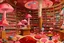 Placeholder: A library covered in pink mushrooms painted by Wassily Kandinsky