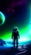 Placeholder: sci fi planet, astronaut in space, northern lights