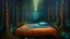 Placeholder: Surreal painting, dream, sleep, bed, wood, tree, forest, mystery
