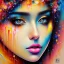 Placeholder: iv_a painting of a young woman, figurative art, an acrylic detailed painting, , brush strokes, paint drips and drabs and splatters by Harumi Hironaka, turquoise pink and yellow, james terrell art, trending on artstation, soft lines,intricate art by bastien lecouffe deharme and greg rutkowski