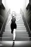 Placeholder: girl runs on the stairs, greyscale