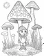 Placeholder: Coloring pages: Whimsical lion in A magical mushroom haven, complete with whimsical fairy houses and enchanting toadstools.