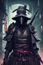 Placeholder: Samurai with plague doctor mask, cyberpunk setting, cyborg