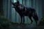 Placeholder: Full body shot of a Large black wolf growling lip curled, facing the camera, Photorealistic, 4k, dark fantasy