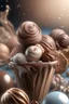 Placeholder: chocolate candy and ice cream. realistic, stars, filigree detail, misty haze, photorealism, transparent, backlit, fantastic, fairytale, delicate pastel colors, translucent, glow, clear, lines, aesthetic, beautiful, high resolution, sunny ocean background on chocolate flavors, using 3D technology and 8K resolution, with delicate pastel colors.