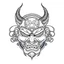 Placeholder: White, minimalis line art , oni mask japanes , vector, white background, outline, with images neatly contained within the background, just black and white color, tatto style.