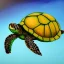 Placeholder: Oil painting style turtle and green world