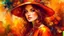 Placeholder: Vintage art, brown and orange shades, sunny day, straw hat for woman, summer dress, splashes of art, in the style of Dante Gabriel Rossetti, Yossi Kotler, Camilla D'Errico, masterpiece, fine art in the style of Carne Griffiths, Paula Hoppe