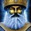 Placeholder: photo realistic, symetrical, centered, ultra detailed, digital art, in center is a portrait of highly detailed greek colossus god zeus surrounded by galaxy codes seeking knowledge, gray beard, crown filled with crystals, detailed face with human skin color, eyes filled with galaxy, dominating colors = gray light blue and dark gold, lightning, smoke,