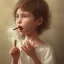 Placeholder: Portrait of a beautiful but angry child smoking a leaf cigarette, the body parts of the child are accurate and clear, the fingers of the hand are intact.