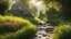 Placeholder: Beautiful realistic rural landscape, warm sunshine, lush plant growth, flowers, human habitation, brook, peaceful, delightful, idyll, award-winning photograph, detail, beautiful composition, attractive colour, chiaroscuro, rule of thirds