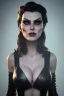 Placeholder: Amy Dumas as evil queen in black leather, leather, busty, cleavage, angry, rage, stern look. character design by cory loftis, fenghua zhong, ryohei hase, ismail inceoglu and ruan jia. unreal engine 5, artistic lighting, highly detailed, photorealistic, fantasy