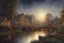 Placeholder: A Cotswold village, a brook, a bridge, Full moon, beautiful celestial sky, Milky Way, hyper-detailed art by Ivan Kramskoi. elegant intricate oil on canvas beautiful high detail award winning fantastic view crisp quality hdr