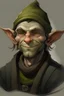 Placeholder: portrait of a young goblin with a short beard and wearing a flat wool cap