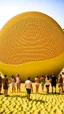 Placeholder: Giant sphere made of sand , people gathering to look