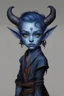 Placeholder: a tiefling 12-year-old child, blue skin, short horns